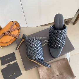 Bottega Veneta Spring New Plaid Woven High Heel Slippers For Women Black