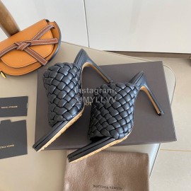 Bottega Veneta Spring New Plaid Woven High Heel Slippers For Women Black