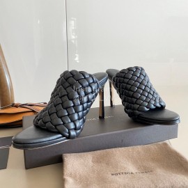 Bottega Veneta Spring New Plaid Woven High Heel Slippers For Women Black