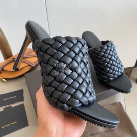 Bottega Veneta Spring New Plaid Woven High Heel Slippers For Women Black