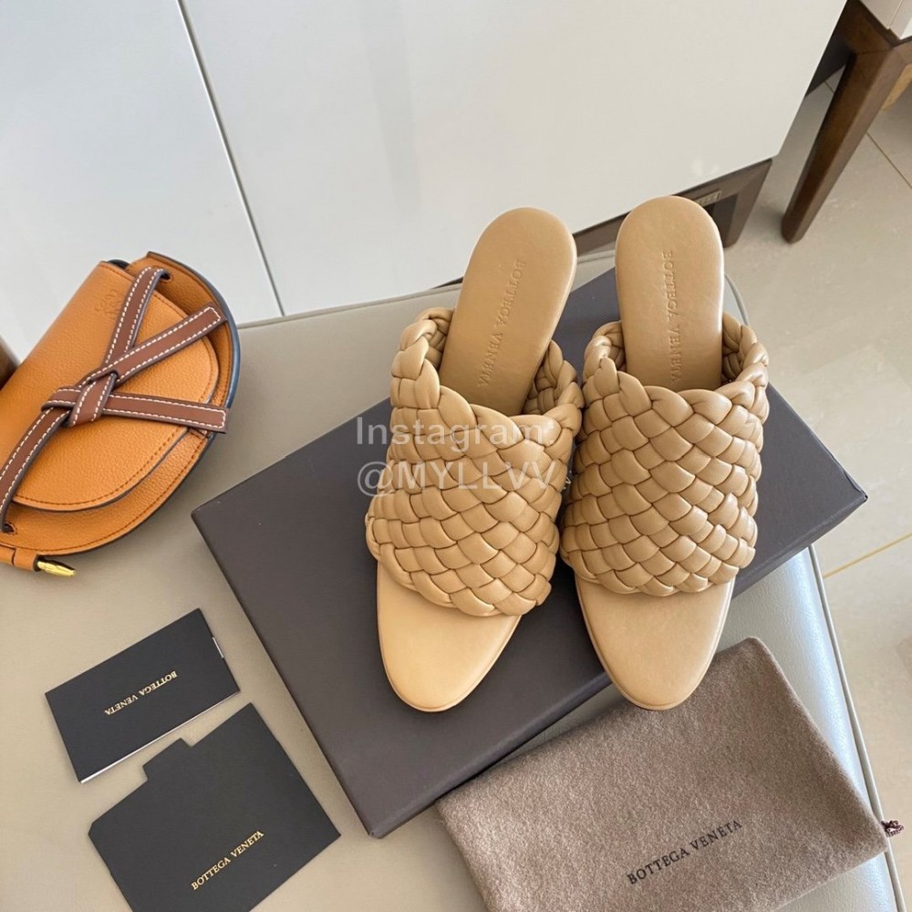 Bottega Veneta Spring New Plaid Woven Brown High Heel Slippers For Women 