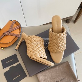 Bottega Veneta Spring New Plaid Woven Brown High Heel Slippers For Women 