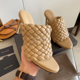 Bottega Veneta Spring New Plaid Woven Brown High Heel Slippers For Women 