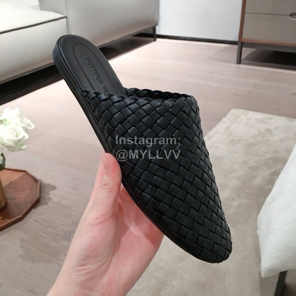 Bottega Veneta Spring New Woven Flat Heel Sandals For Women Black