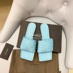 Bottega Veneta Spring Woven Square Head Slippers For Women Blue