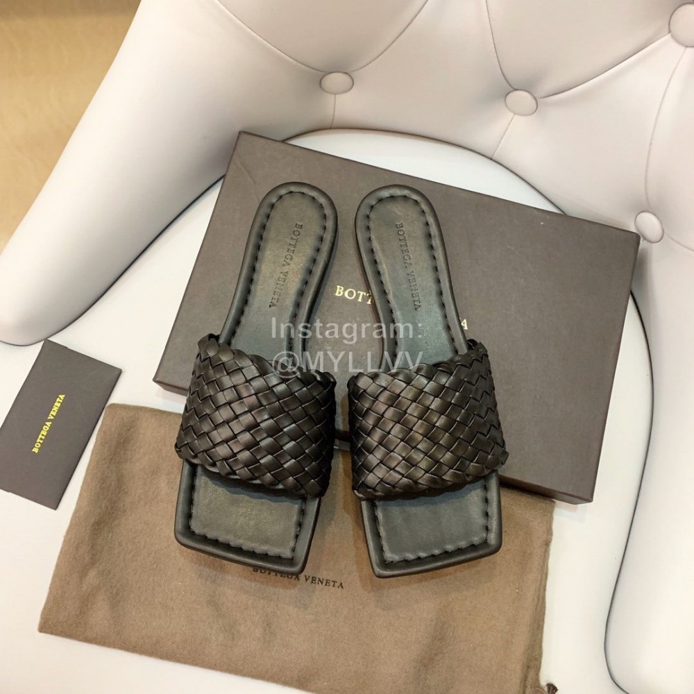 Bottega Veneta Spring Woven Square Head Slippers For Women Black