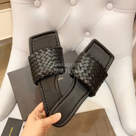 Bottega Veneta Spring Woven Square Head Slippers For Women Black