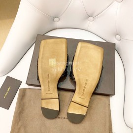 Bottega Veneta Spring Woven Square Head Slippers For Women Black