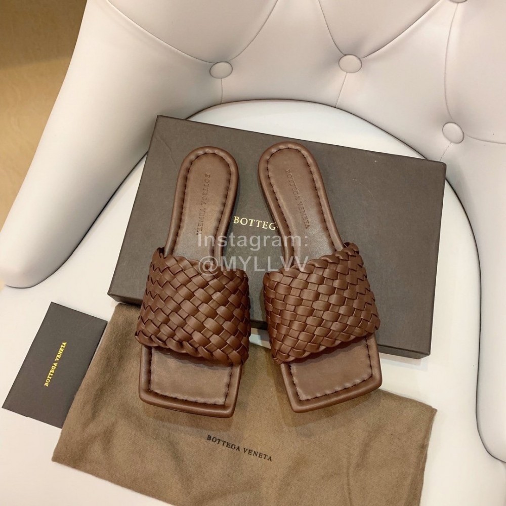 Bottega Veneta Spring Woven Square Head Slippers For Women Coffee