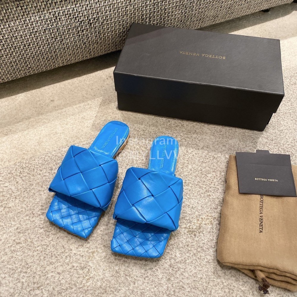 Bottega Veneta Spring Summer Leather Woven Flat Slippers For Women Blue
