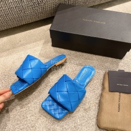 Bottega Veneta Spring Summer Leather Woven Flat Slippers For Women Blue