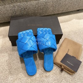 Bottega Veneta Spring Summer Leather Woven Flat Slippers For Women Blue