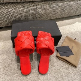 Bottega Veneta Spring Summer Leather Woven Flat Slippers For Women Orange Red