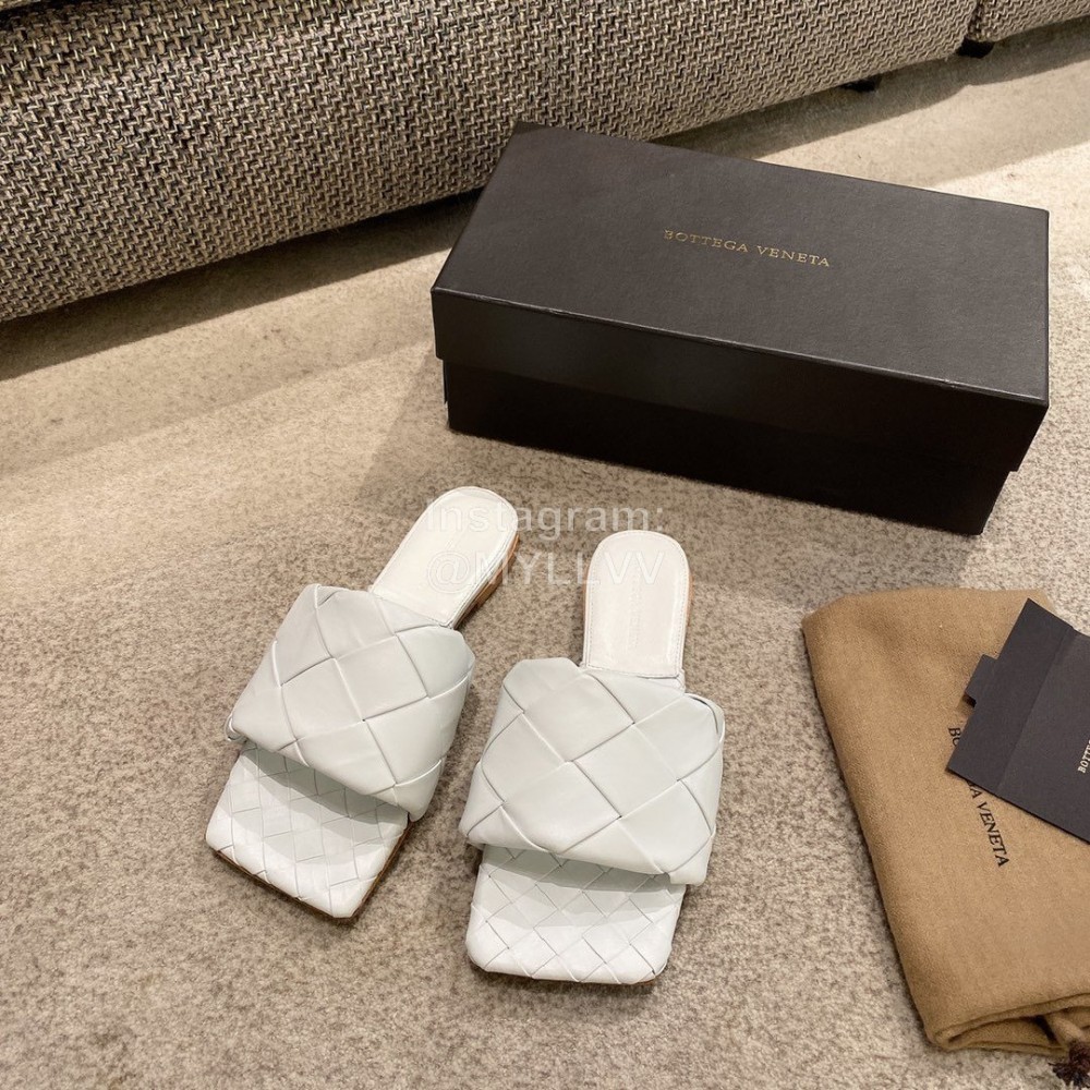 Bottega Veneta Spring Summer Leather Woven Flat Slippers For Women White
