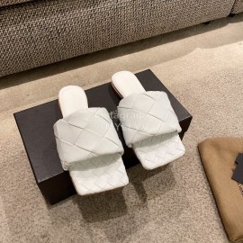 Bottega Veneta Spring Summer Leather Woven Flat Slippers For Women White