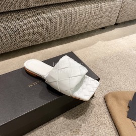 Bottega Veneta Spring Summer Leather Woven Flat Slippers For Women White