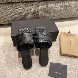 Bottega Veneta Spring Summer Leather Woven Flat Slippers For Women Black