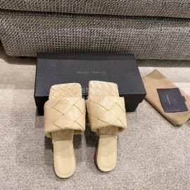 Bottega Veneta Spring Summer Leather Woven Flat Slippers For Women Beige
