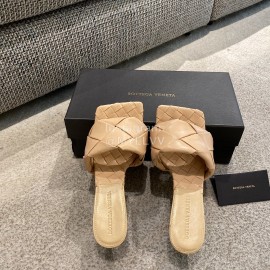 Bottega Veneta Spring Summer Leather Woven High Heel Slippers For Women Khaki