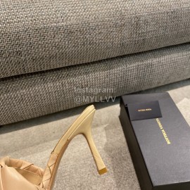 Bottega Veneta Spring Summer Leather Woven High Heel Slippers For Women Khaki