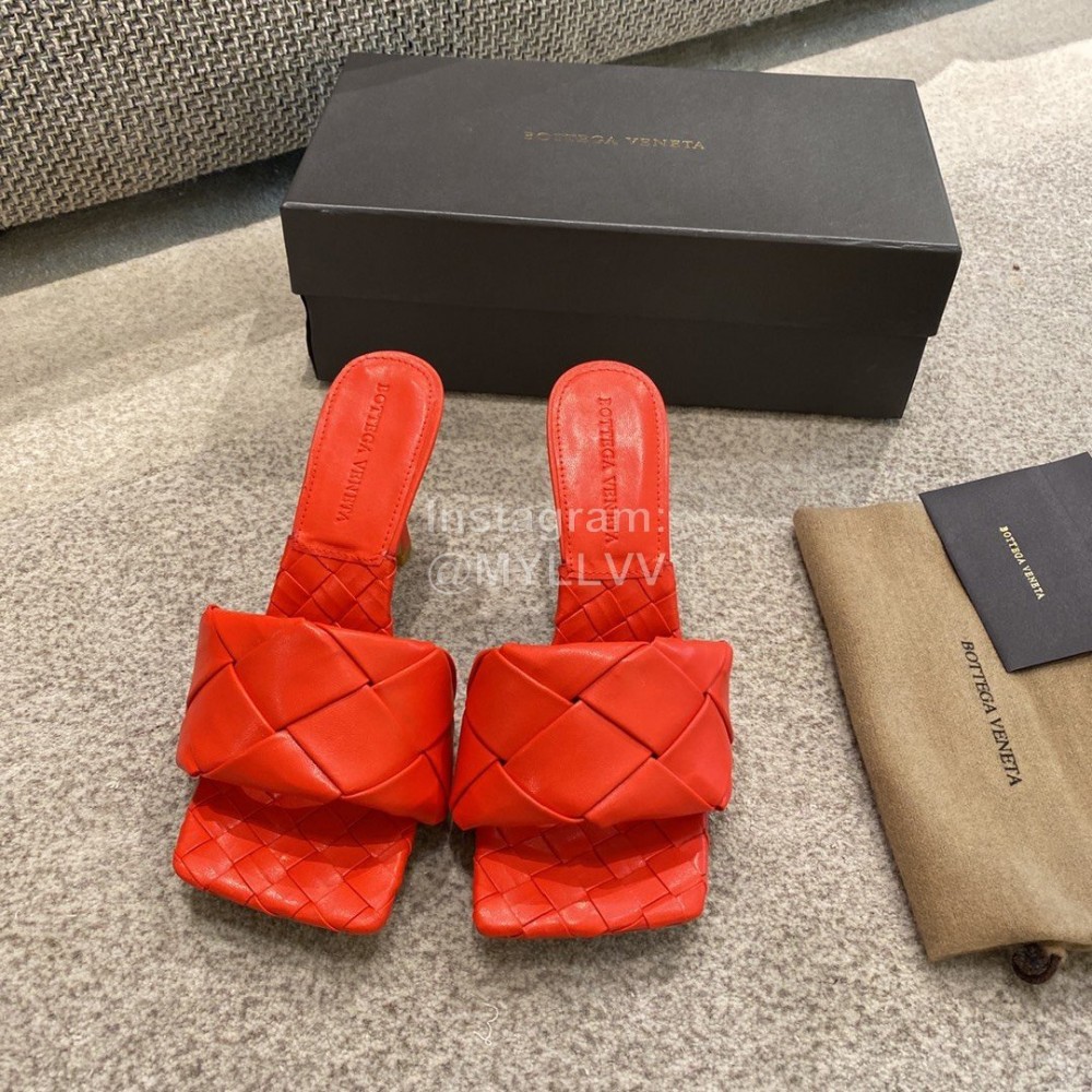 Bottega Veneta Spring Summer Leather Woven High Heel Slippers For Women Red