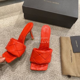 Bottega Veneta Spring Summer Leather Woven High Heel Slippers For Women Red