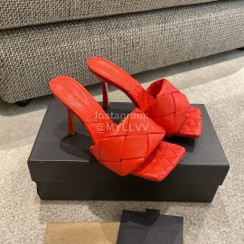 Bottega Veneta Spring Summer Leather Woven High Heel Slippers For Women Red