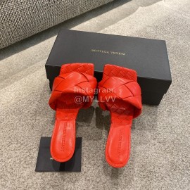 Bottega Veneta Spring Summer Leather Woven High Heel Slippers For Women Red