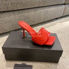 Bottega Veneta Spring Summer Leather Woven High Heel Slippers For Women Red