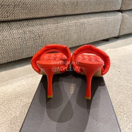 Bottega Veneta Spring Summer Leather Woven High Heel Slippers For Women Red