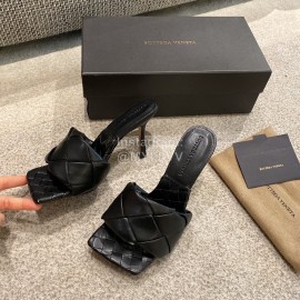 Bottega Veneta Spring Summer Leather Woven High Heel Slippers For Women Black