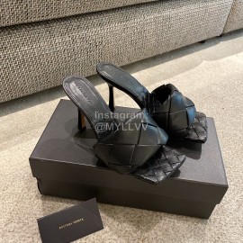 Bottega Veneta Spring Summer Leather Woven High Heel Slippers For Women Black