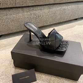 Bottega Veneta Spring Summer Leather Woven High Heel Slippers For Women Black