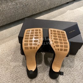 Bottega Veneta Spring Summer Leather Woven High Heel Slippers For Women Black