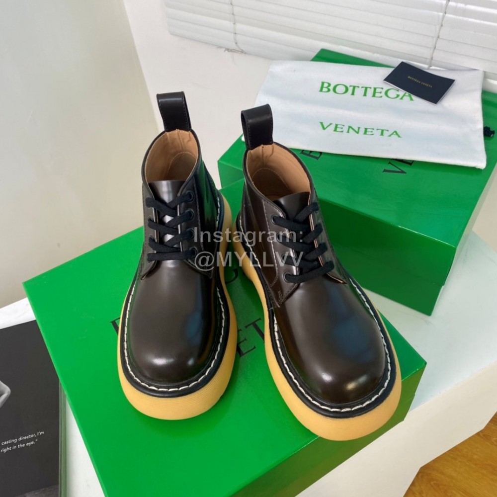 Bottega Veneta Cowhide Thick Soled Lace Up Shoes For Women Coffee