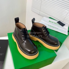 Bottega Veneta Cowhide Thick Soled Lace Up Shoes For Women Coffee