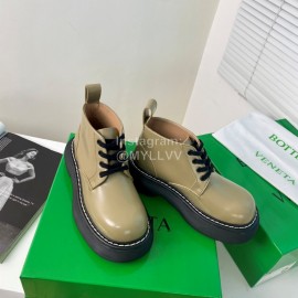Bottega Veneta Cowhide Thick Soled Lace Up Shoes For Women Green