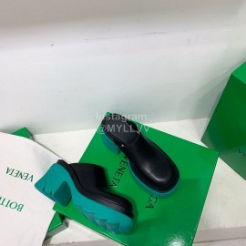 Bottega Veneta Autumn Winter New Calf Leather Thick High Heel Sandals Blue