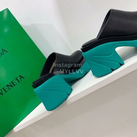 Bottega Veneta Autumn Winter New Calf Leather Thick High Heel Sandals Blue