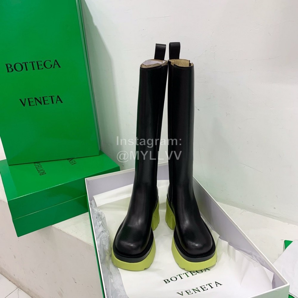 Bottega Veneta Autumn Winter New Calf Leather Thick High Heel Long Boots Yellow
