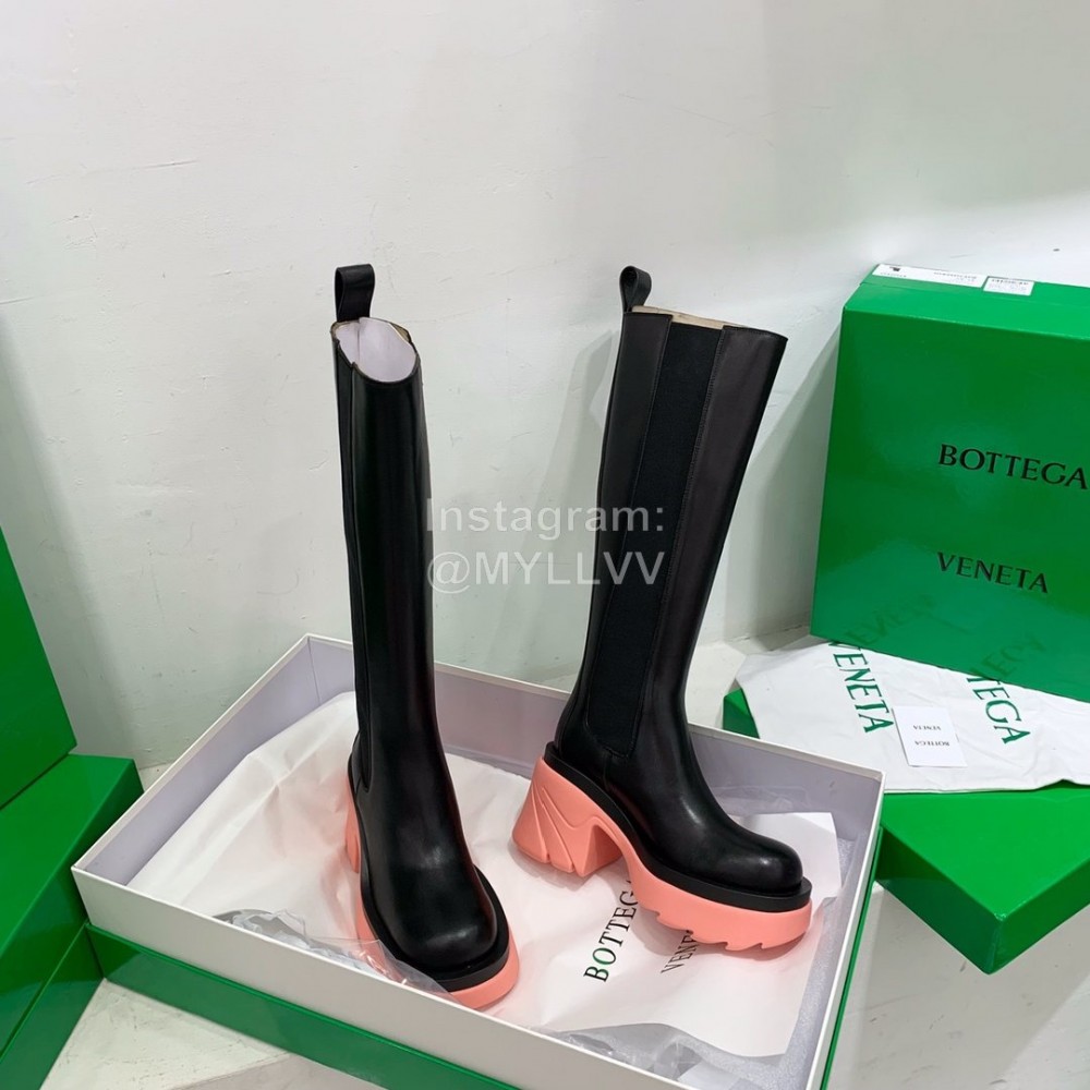 Bottega Veneta Autumn Winter New Calf Leather Thick High Heel Long Boots Pink