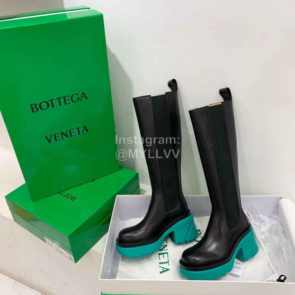 Bottega Veneta Autumn Winter New Calf Leather Thick High Heel Long Boots Blue