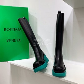 Bottega Veneta Autumn Winter New Calf Leather Thick High Heel Long Boots Blue