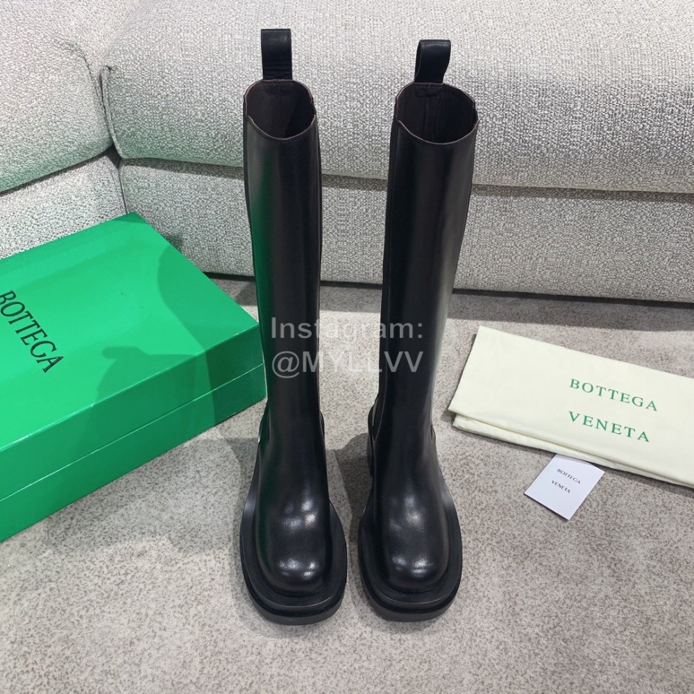 Bottega Veneta Autumn Winter Calf Leather Thick High Heeled Long Boots Black