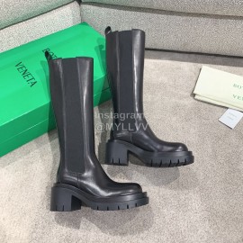 Bottega Veneta Autumn Winter Calf Leather Thick High Heeled Long Boots Black