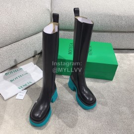 Bottega Veneta Autumn Winter Calf Leather Thick High Heeled Long Boots Blue