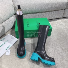 Bottega Veneta Autumn Winter Calf Leather Thick High Heeled Long Boots Blue