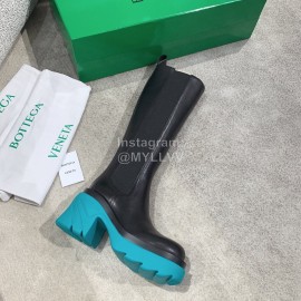 Bottega Veneta Autumn Winter Calf Leather Thick High Heeled Long Boots Blue