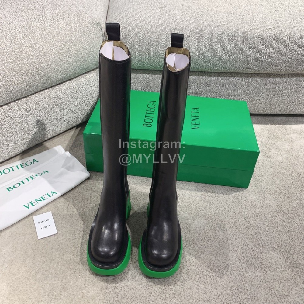 Bottega Veneta Autumn Winter Calf Leather Thick High Heeled Long Boots Green