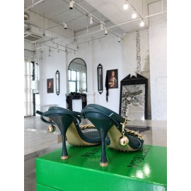 Bottega Veneta Chain Sheepskin High Heeled Sandals For Women Dark Green